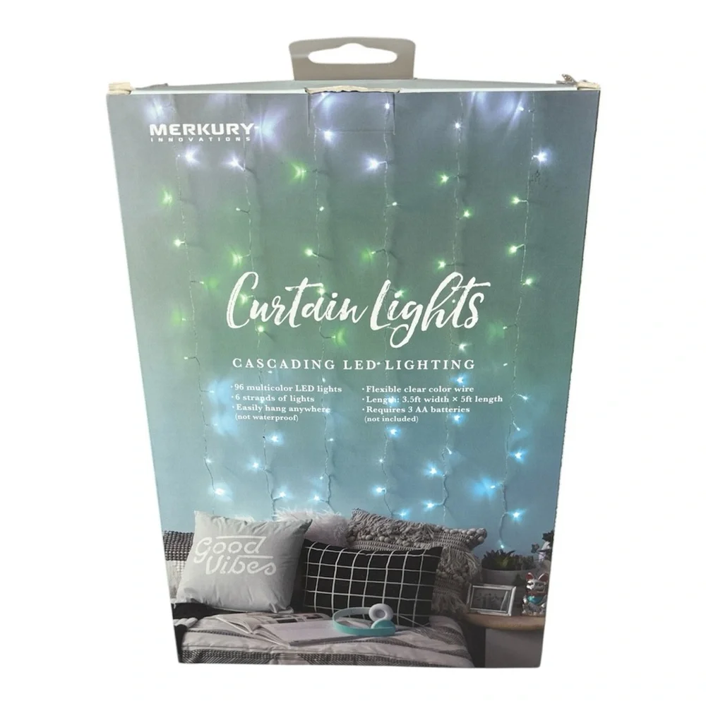 Curtain Lights Cascading Battery-Operated LED 96 LEDs  3.5 × 5 Ft